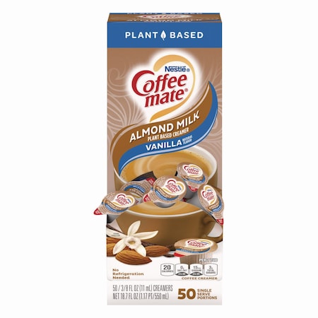 Coffee Mate Plant-Based Almond Milk Non-Dairy Liquid Creamer Singles, Natural Vanilla, 0.38 oz Tubs, 50PK 12461537